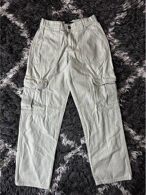 Aeropostale Cargo Pants Womens XS Khaki Beige Mid Rise Straight Leg Utility